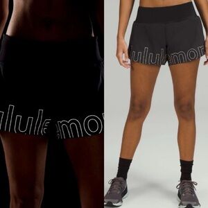 Lululemon Rare Speed Shorts 8 Graphic Pantone Black Reflective Spellout Run Gym
